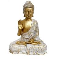 Boeddha decoratie beeldje - kunststeen - goud/wit - 22cm hoog