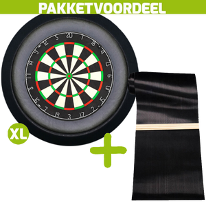 Lena Professional Dartbord +  Dartmat 90*300 incl oche + Dartbordverlichting Deluxe XL Zwart