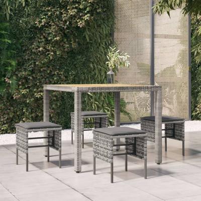 Tuinvoetenbanken 4 st met kussens poly rattan grijs