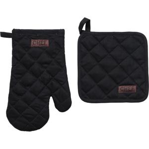 Luance Ovenwant set met pannenlap - zwart - katoen - 18 x 28 cm - chef - keukenbenodigdheden