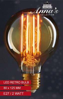 LED retro lamp 80x125 mm 2w1800k e27 niet dimbaar gloeidraad 4 stuks 6 cm - Annas collection