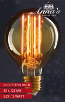 LED retro lamp 80x125 mm 2w1800k e27 niet dimbaar gloeidraad 4 stuks 6 cm - Annas collection