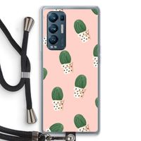 Cactusprint roze: Oppo Find X3 Neo Transparant Hoesje met koord