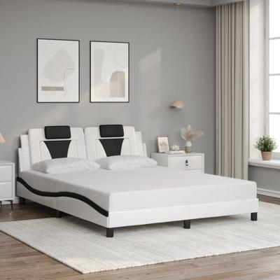 Bedframe met hoofdbord kunstleer zwart en wit 160x200 cm