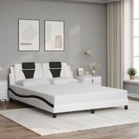 Bedframe met hoofdbord kunstleer zwart en wit 160x200 cm
