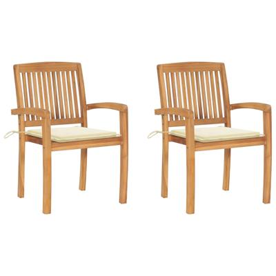 Tuinstoelen 2 st met crèmekleurige kussens massief teakhout