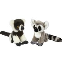 Apen serie zachte pluche knuffels 2x stuks - Ringstaart Maki en Lemur Aapje van 18 cm - thumbnail