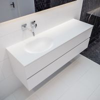 Mondiaz Vica Moon badmeubel wit mat 150 cm 2 lades solid surface enkele spoelbak links zonder kraangat