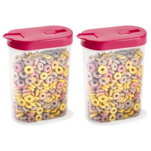 Voedselcontainer strooibus - 2x - roze - inhoud 1 liter - kunststof - 15 x 7 x 19 cm