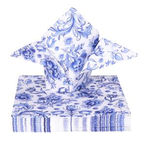 Tafel diner servetten - Delfts blauw bloemen patroon thema - 20x stuks - 33 x 33 cm