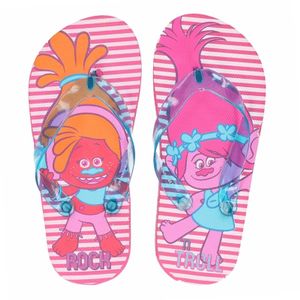 Trolls teenslippers roze gestreept voor meisjes