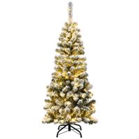 135 cm Kunstpotlood Kerstboom met Sneeuw en 150 LED-Verlichting