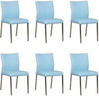 Set van 6 Lichtblauwe leren moderne eetkamerstoelen Basic - poot vierkant rvs - Toledo Leer Sky Blue (lichtblauw leer)