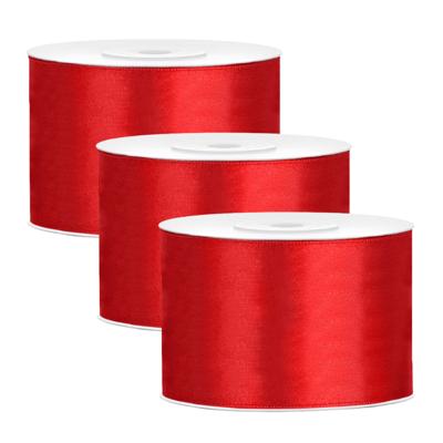 Partydeco Cadeaulint - 3x - rood - 5 cm x 25 meter - satijn - sierlint - inpakken - decoratie