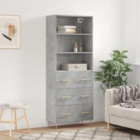 Hoge kast 69,5x34x180 cm bewerkt hout betongrijs