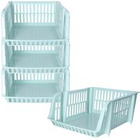 Stapelbare opbergmand - 4x - Mintgroen - 16 liter - kunststof - 38 x 28 x 15 cm