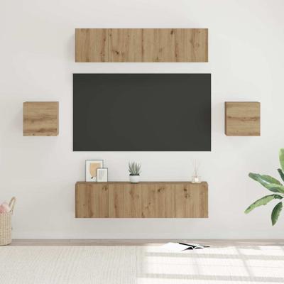 Tv-meubelset Wandgemonteerd met opslag met de deur 6 pcs artisanaal eikenkleurig