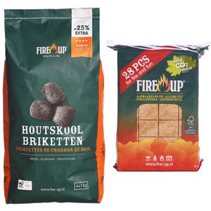 BBQ starterspakket - houtskool briketten 5 kilo - barbecue aanmaakblokjes 28x