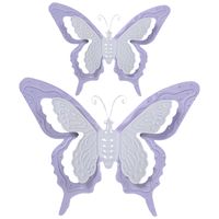 Tuin/schutting decoratie vlinders - metaal - lila paars - 24 x 18 cm - 46 x 34 cm - Tuinbeelden
