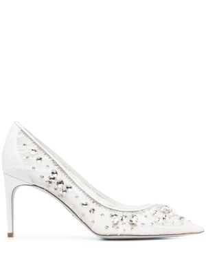 René Caovilla escarpins à ornements en cristal - Blanc