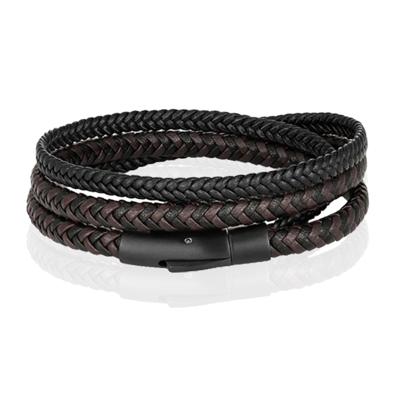 Armband Dubbel Gevlochten Leer - Zwart Bruin-23cm Armband Dubbel Gevlochten Leer - Zwart Bruin-23cm
