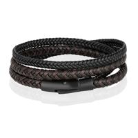 Armband Dubbel Gevlochten Leer - Zwart Bruin-21cm