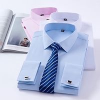 Voor heren Overhemd Overhemd met knopen Franse manchetoverhemden Shirt met kraag Wit Blozend Roze blauw Lange mouw Effen Strijkijzer Lente, Herfst, Winter, Zomer Bruiloft Feest Kleding shirts met Lightinthebox - thumbnail