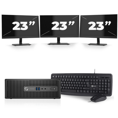 HP ProDesk 400 G3 SFF - Intel Core i3-6e Generatie - 8GB RAM - 256GB SSD - Windows 11 + 3x 23 inch Monitor
