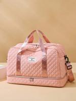 Solid Color Unisex Travel Luggage Zipper Tote Bag, Multifunctional With Independent Shoe Compartment, Large Capacity For Easy Outdoor Storage. Pink / One Size