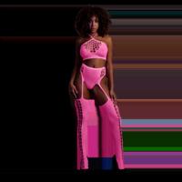 Ouch! by Shots Twee-delige set met crop top en kousen - Één maat - Neonroze