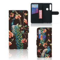 Motorola One Action Telefoonhoesje met Pasjes Pauw met Bloemen