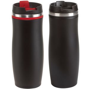 2x stuks isoleer/warmhoudbekers zwart en zwart/rood kleur 400 ml