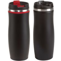 2x stuks isoleer/warmhoudbekers zwart en zwart/rood kleur 400 ml - thumbnail