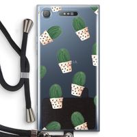Cactusprint roze: Sony Xperia XZ1 Transparant Hoesje met koord