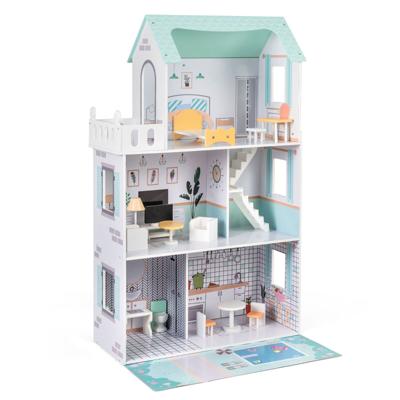 Houten Poppenhuis Poppenhuis voor Kinderen met 17-Delige Meubelset-Groen