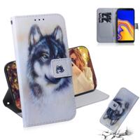 Witte Wolf patroon gekleurde tekening horizontale Flip lederen case voor Galaxy J4 Plus met houder & card slots & portemonnee