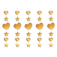 5x stuks decoratie hart en ster goud 90 cm