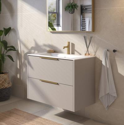 Saqu Lima voorgemonteerd badmeubel met messing greep incl. matte keramische wastafel 81x46cm mat greige