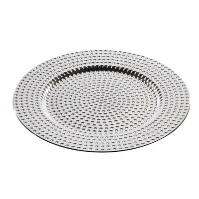 1x stuks kaarsenborden/onderborden zilver met steentjes 33 cm