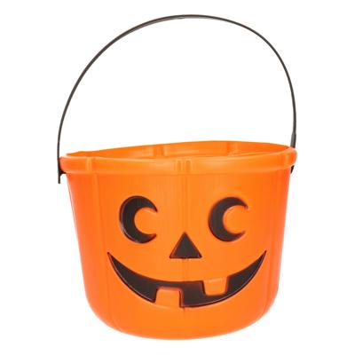 Halloween thema snoep emmer tasje - oranje - pompoen met gezicht - 12 cm - plastic