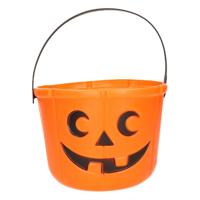 Halloween thema snoep emmer tasje - oranje - pompoen met gezicht - 12 cm - plastic