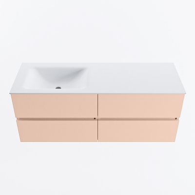 MONDIAZ VICA 130cm badmeubel onderkast Rosee 4 lades. Wastafel CLOUD links zonder kraangat, kleur Talc.
