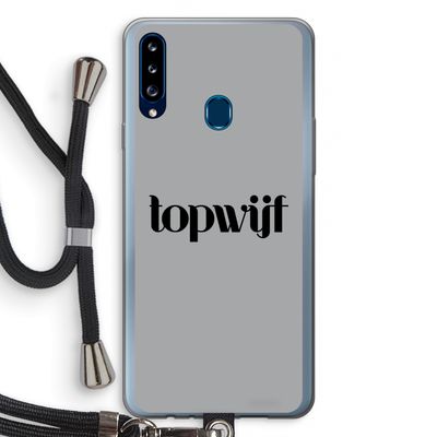 Topwijf Grijs Zwart: Samsung Galaxy A20s Transparant Hoesje met koord