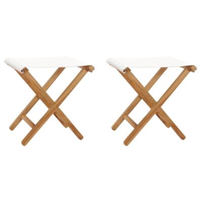 Stoelen inklapbaar 2 st massief teakhout en stof crmewit