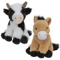 Pluche boerderijdieren knuffels Koe en Paard setje van 19 en 17 cm - Knuffel boederijdieren - thumbnail