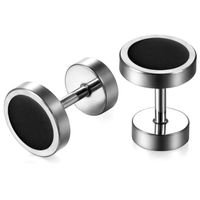 Mendes heren oorbellen edelstaal Barbell Silver Black - thumbnail