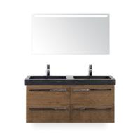 Seville Badmeubelset 120 cm - 4 laden Tabacco - Wastafel Lucca Dubbel - met Sence Spiegel