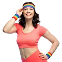 Zweetbandjes set van 3 stuks - regenboog - Hoofdband en polsbandjes - Eighties - Pride Zweetbandjes set van 3 stuks - regenboog - Hoofdband en polsbandjes - Eighties - Pride