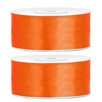Partydeco Cadeaulint - 2x - oranje - 2,5 cm x 25 meter - satijn - sierlint - inpakken - decoratie