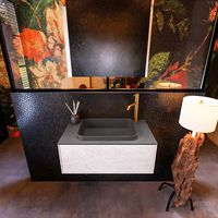 Badkamermeubelset Mondiaz Erin 80 cm met 1 Lade met RIDGE Wastafel Midden Dark grey met 1 kraangat Greeploos Mat Underlayment
